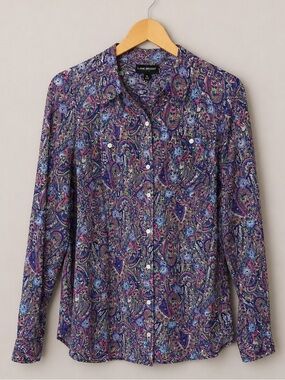 Lane Bryant Women’s Purple Multi Paisley Long-Sleeve Button-Up Shirt Size 16